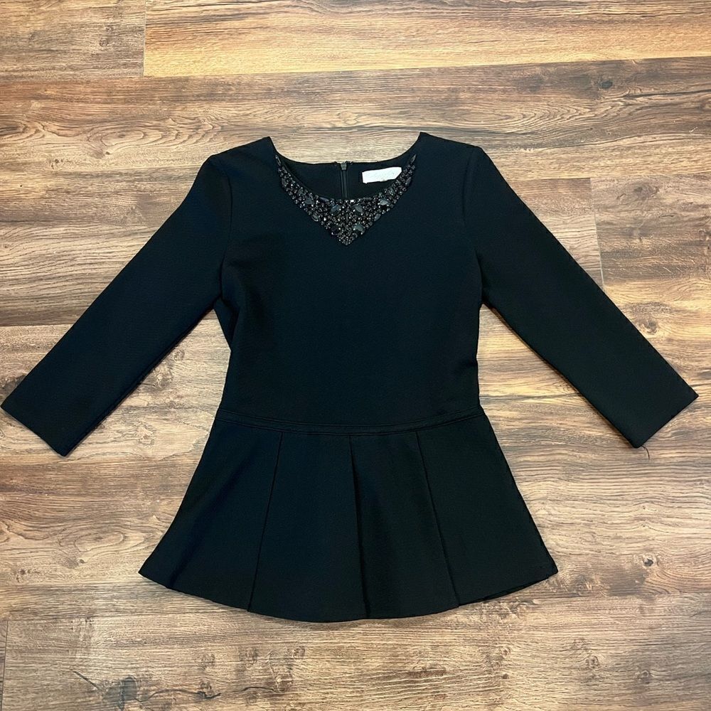 Sugarlips Black Gemmed 3/4 Sleeve Peplum Blouse